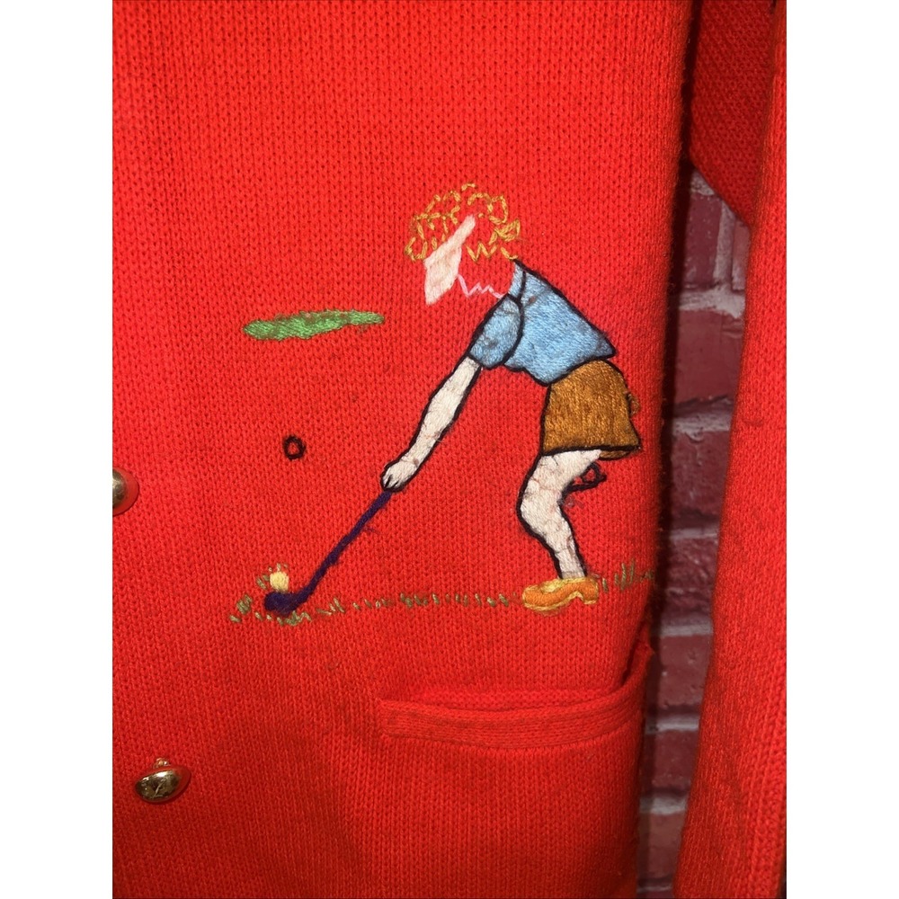 Vintage Andremo Argenti Orange Golf Embroidered Cardigan Sweater Gold Buttons M - Picture 4 of 15
